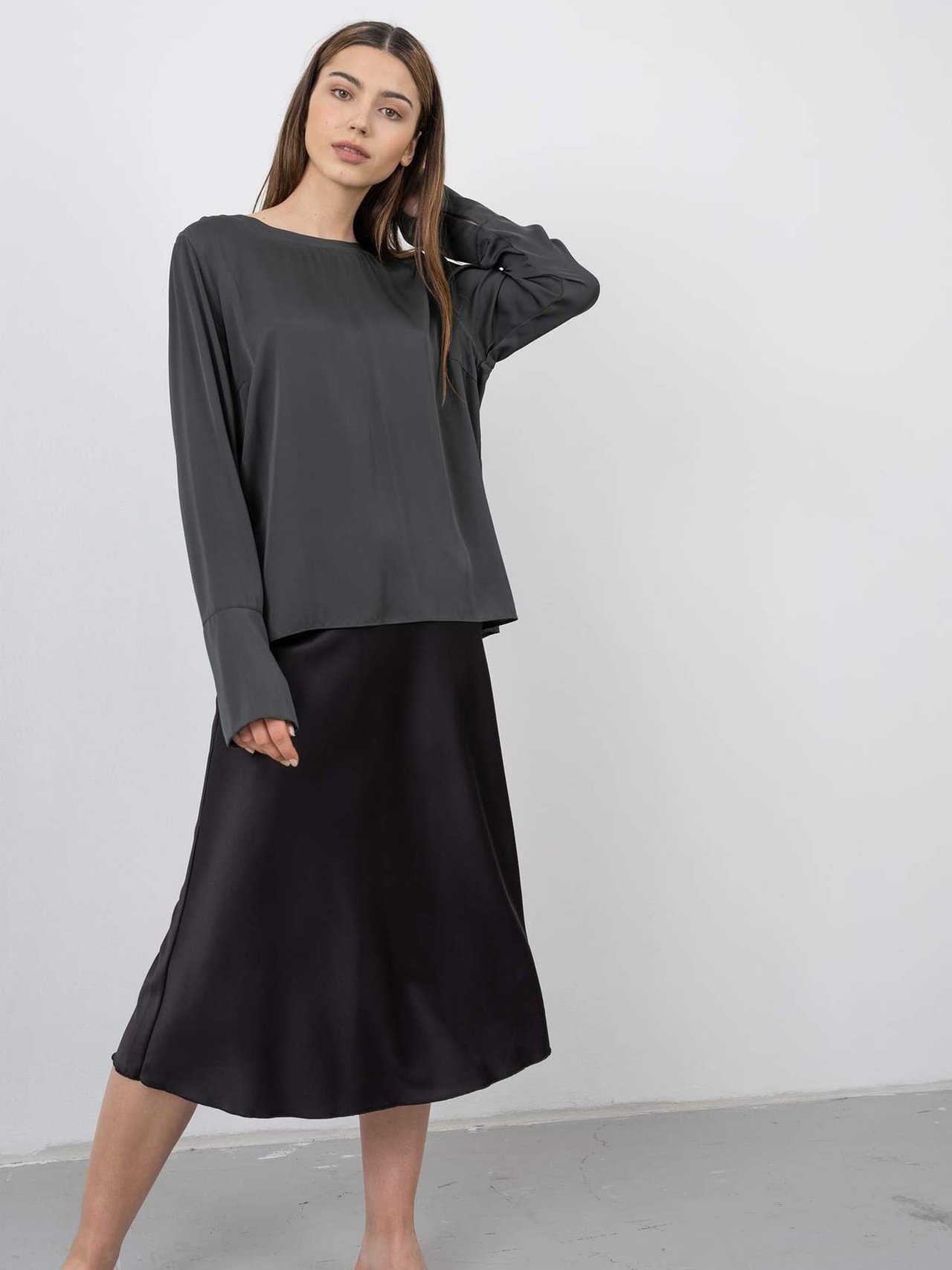 Hana Satin Skirt XL Black